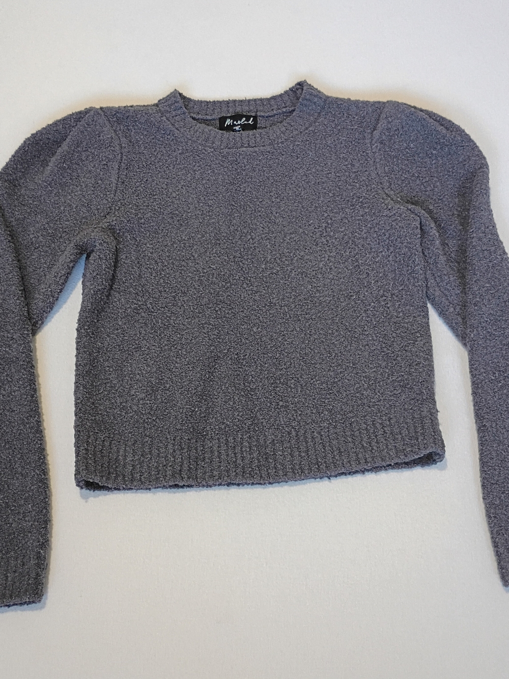 Cozy Marled Sz S Charcoal Textured Crop Knit Minimalist Neutral Sweater
